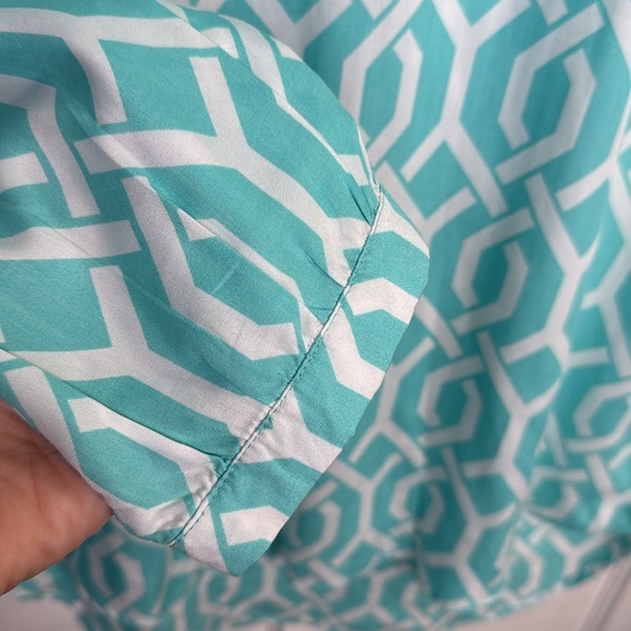 Escapade Women's Aqua Geometric Trellis Top Tunic Swim Cover NEW W1156 Sz L - Picture 4 of 8